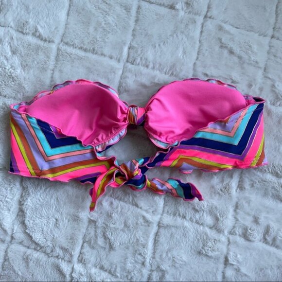 Victoria's Secret | Rainbow Foil Ruffle Chevron Stripe Bikini Top | Size Large - Picture 9 of 12